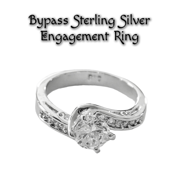 Bypass Silver Engagement Ring with Multifaceted Cut CZ Stone Size 9.75 NWOT - Picture 5 of 5